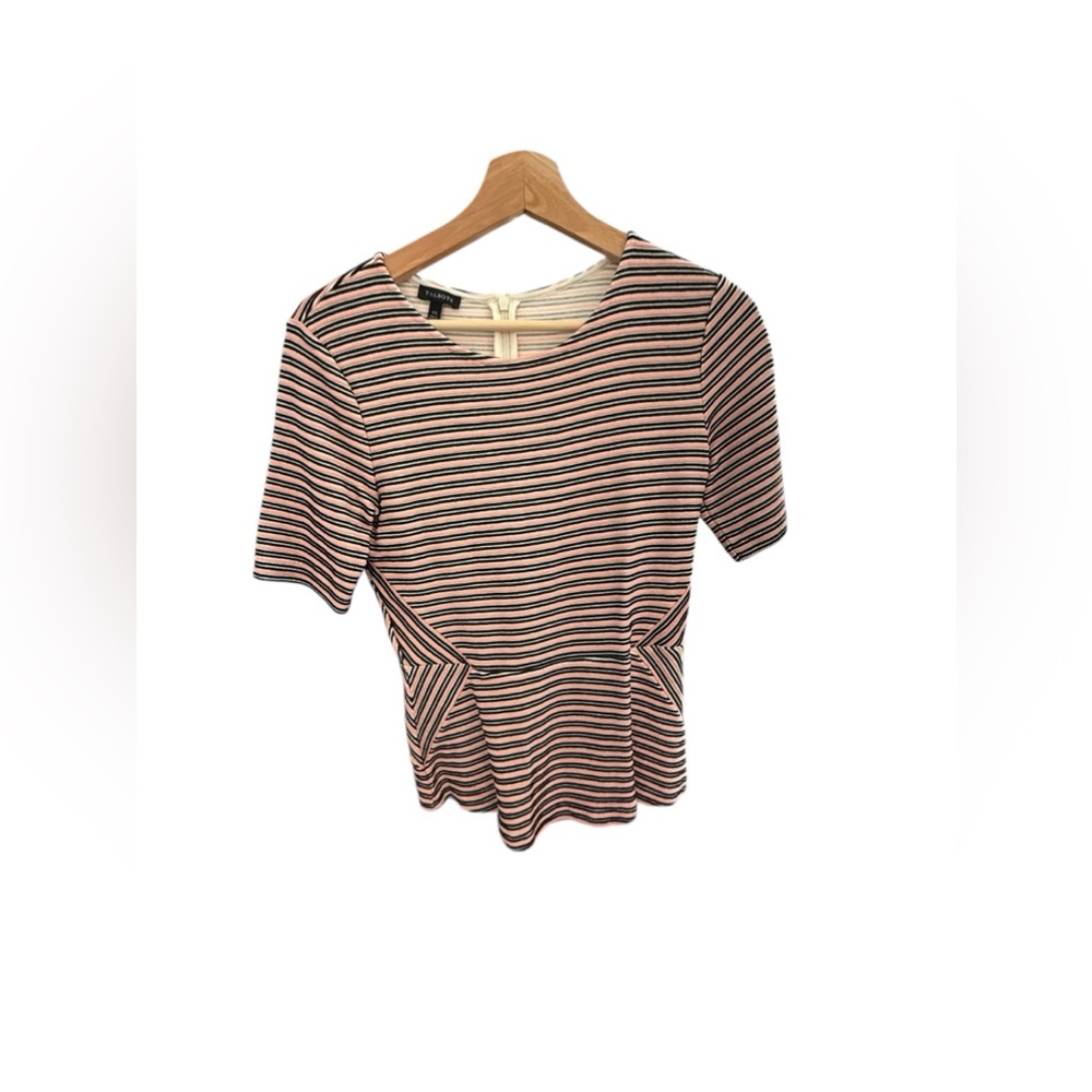 TALBOTS Striped Peplum Blouse with Short Sleeves XSmall
